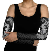 New Zealand Sea Animals with Maori Tribal Tattoo Arm Sleeves Shark Manta Ray with Silver Fern Black