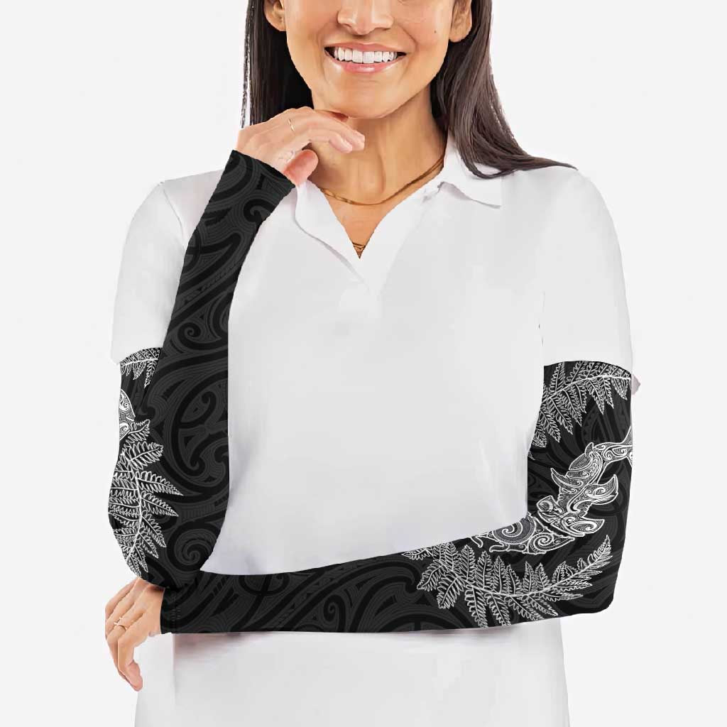 New Zealand Sea Animals with Maori Tribal Tattoo Arm Sleeves Shark Manta Ray with Silver Fern Black