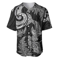 New Zealand Sea Animals with Maori Tribal Tattoo Baseball Jersey Shark Manta Ray with Silver Fern Black