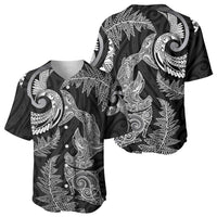 New Zealand Sea Animals with Maori Tribal Tattoo Baseball Jersey Shark Manta Ray with Silver Fern Black