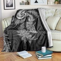 New Zealand Sea Animals with Maori Tribal Tattoo Blanket Shark Manta Ray with Silver Fern Black