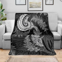 New Zealand Sea Animals with Maori Tribal Tattoo Blanket Shark Manta Ray with Silver Fern Black