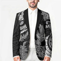 New Zealand Sea Animals with Maori Tribal Tattoo Blazer Shark Manta Ray with Silver Fern Black