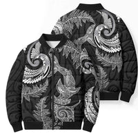 New Zealand Sea Animals with Maori Tribal Tattoo Bomber Puffer Jacket Shark Manta Ray with Silver Fern Black