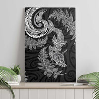 New Zealand Sea Animals with Maori Tribal Tattoo Canvas Wall Art Shark Manta Ray with Silver Fern Black