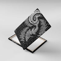 New Zealand Sea Animals with Maori Tribal Tattoo Canvas Wall Art Shark Manta Ray with Silver Fern Black