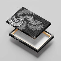 New Zealand Sea Animals with Maori Tribal Tattoo Canvas Wall Art Shark Manta Ray with Silver Fern Black