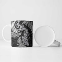 New Zealand Sea Animals with Maori Tribal Tattoo Ceramic Mug Shark Manta Ray with Silver Fern Black