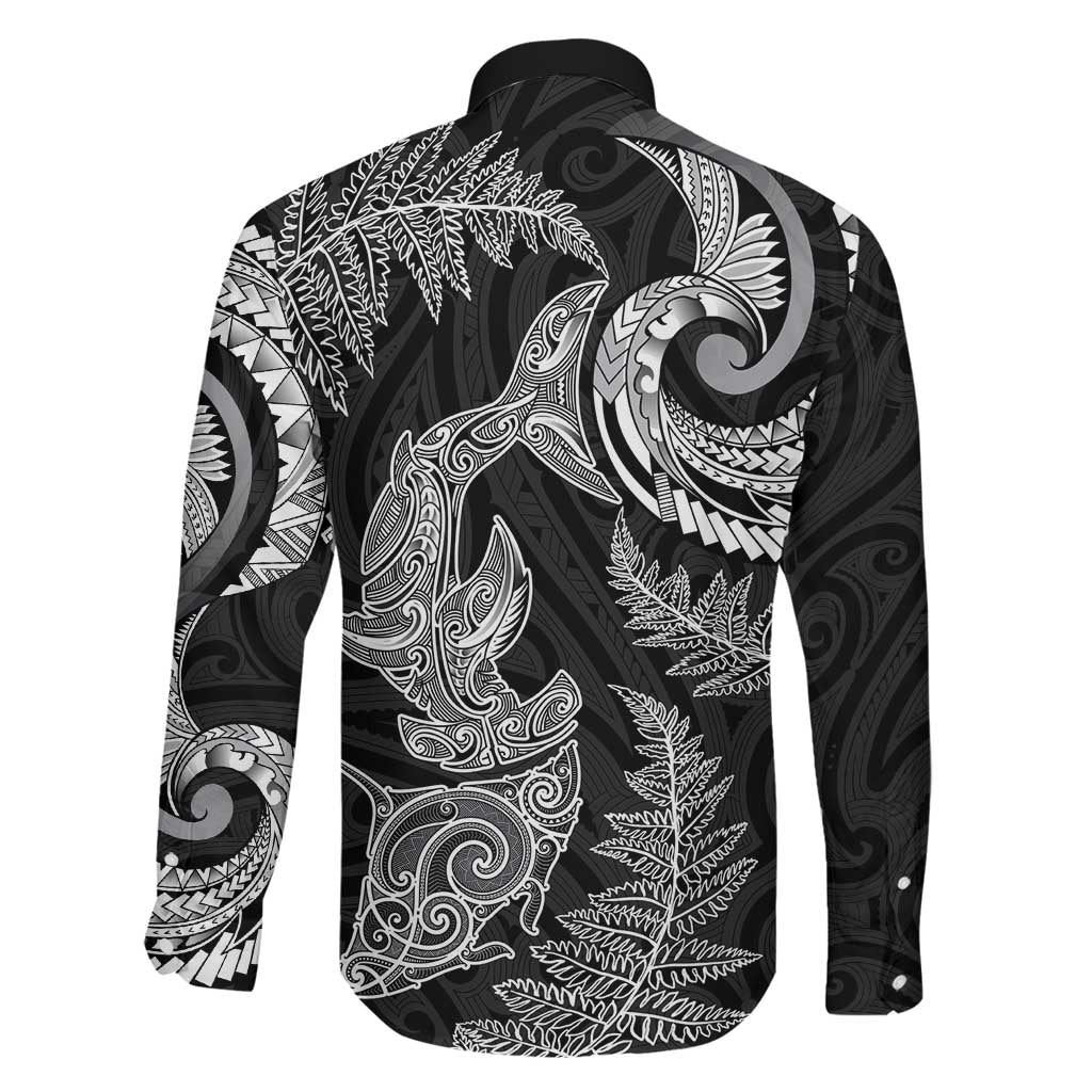 New Zealand Sea Animals with Maori Tribal Tattoo Family Matching Mermaid Dress and Hawaiian Shirt Shark Manta Ray with Silver Fern Black