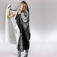 New Zealand Sea Animals with Maori Tribal Tattoo Hooded Blanket Shark Manta Ray with Silver Fern Black