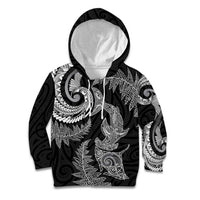 New Zealand Sea Animals with Maori Tribal Tattoo Kid Hoodie Shark Manta Ray with Silver Fern Black