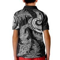 New Zealand Sea Animals with Maori Tribal Tattoo Kid Polo Shirt Shark Manta Ray with Silver Fern Black