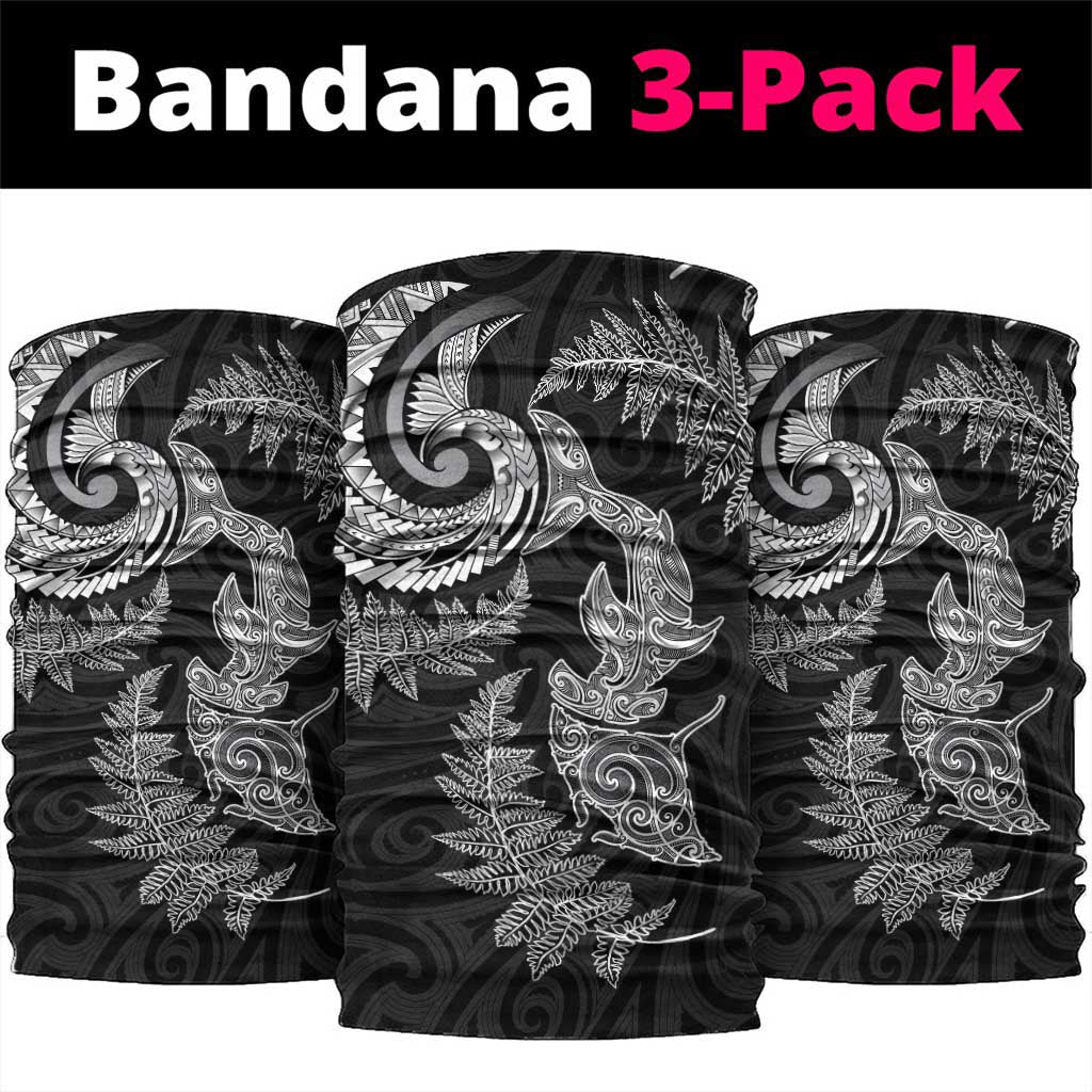 New Zealand Sea Animals with Maori Tribal Tattoo Neck Gaiter Shark Manta Ray with Silver Fern Black