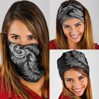 New Zealand Sea Animals with Maori Tribal Tattoo Neck Gaiter Shark Manta Ray with Silver Fern Black