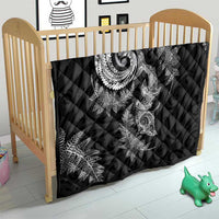 New Zealand Sea Animals with Maori Tribal Tattoo Quilt Shark Manta Ray with Silver Fern Black