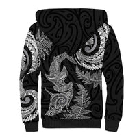 New Zealand Sea Animals with Maori Tribal Tattoo Sherpa Hoodie Shark Manta Ray with Silver Fern Black
