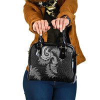New Zealand Sea Animals with Maori Tribal Tattoo Shoulder Handbag Shark Manta Ray with Silver Fern Black