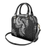 New Zealand Sea Animals with Maori Tribal Tattoo Shoulder Handbag Shark Manta Ray with Silver Fern Black