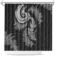 New Zealand Sea Animals with Maori Tribal Tattoo Shower Curtain Shark Manta Ray with Silver Fern Black