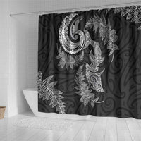 New Zealand Sea Animals with Maori Tribal Tattoo Shower Curtain Shark Manta Ray with Silver Fern Black