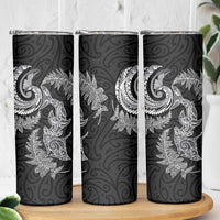 New Zealand Sea Animals with Maori Tribal Tattoo Skinny Tumbler Shark Manta Ray with Silver Fern Black