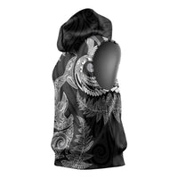 New Zealand Sea Animals with Maori Tribal Tattoo Sleeveless Hoodie Shark Manta Ray with Silver Fern Black