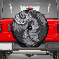 New Zealand Sea Animals with Maori Tribal Tattoo Spare Tire Cover Shark Manta Ray with Silver Fern Black