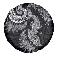 New Zealand Sea Animals with Maori Tribal Tattoo Spare Tire Cover Shark Manta Ray with Silver Fern Black