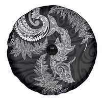 New Zealand Sea Animals with Maori Tribal Tattoo Spare Tire Cover Shark Manta Ray with Silver Fern Black