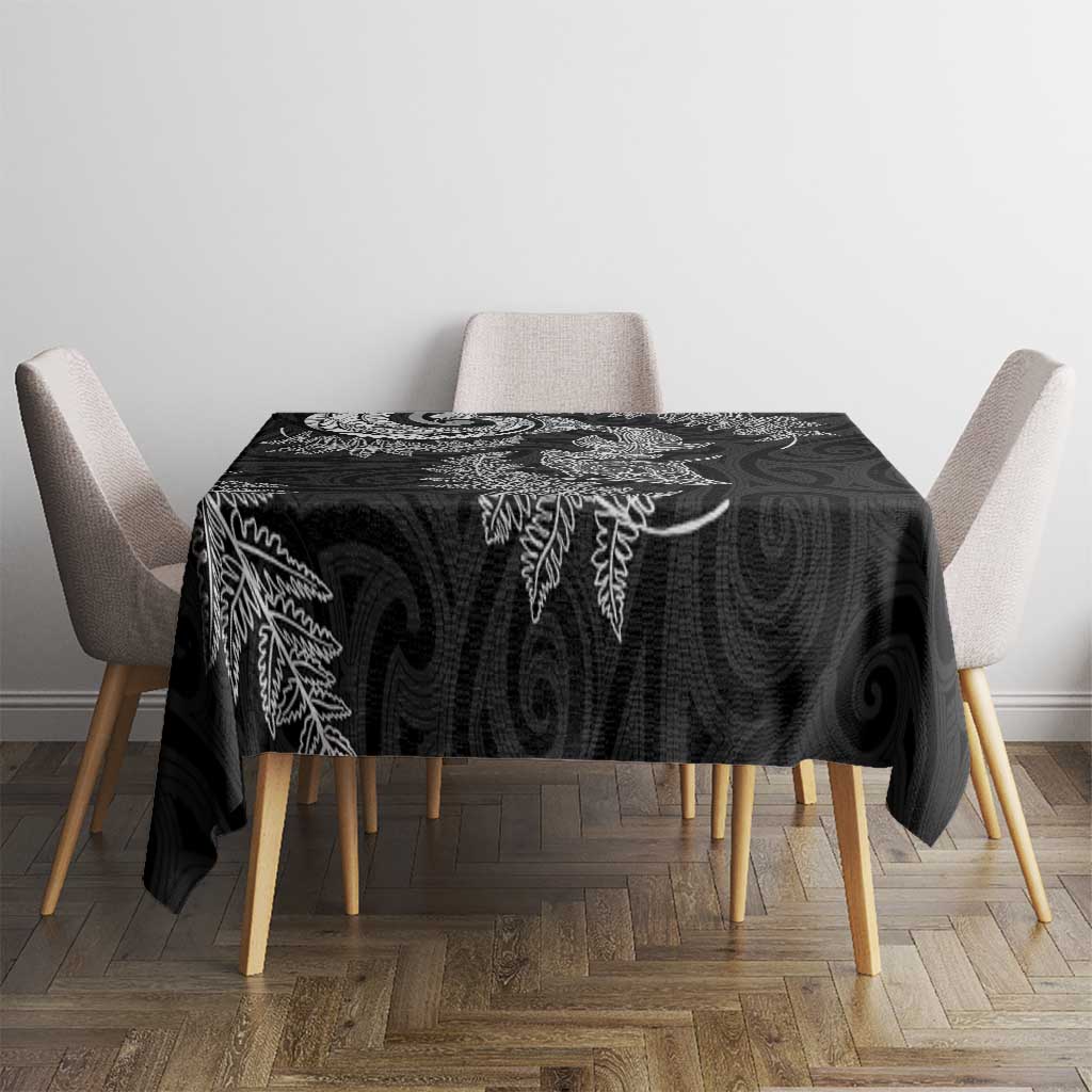 New Zealand Sea Animals with Maori Tribal Tattoo Tablecloth Shark Manta Ray with Silver Fern Black