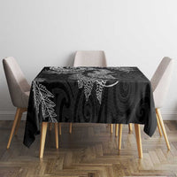 New Zealand Sea Animals with Maori Tribal Tattoo Tablecloth Shark Manta Ray with Silver Fern Black