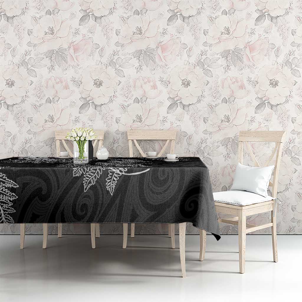 New Zealand Sea Animals with Maori Tribal Tattoo Tablecloth Shark Manta Ray with Silver Fern Black