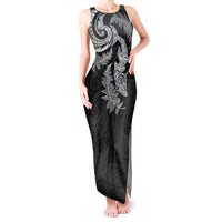 New Zealand Sea Animals with Maori Tribal Tattoo Tank Maxi Dress Shark Manta Ray with Silver Fern Black