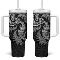New Zealand Sea Animals with Maori Tribal Tattoo Tumbler With Handle Shark Manta Ray with Silver Fern Black