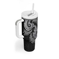 New Zealand Sea Animals with Maori Tribal Tattoo Tumbler With Handle Shark Manta Ray with Silver Fern Black