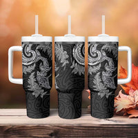 New Zealand Sea Animals with Maori Tribal Tattoo Tumbler With Handle Shark Manta Ray with Silver Fern Black