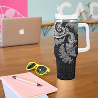 New Zealand Sea Animals with Maori Tribal Tattoo Tumbler With Handle Shark Manta Ray with Silver Fern Black