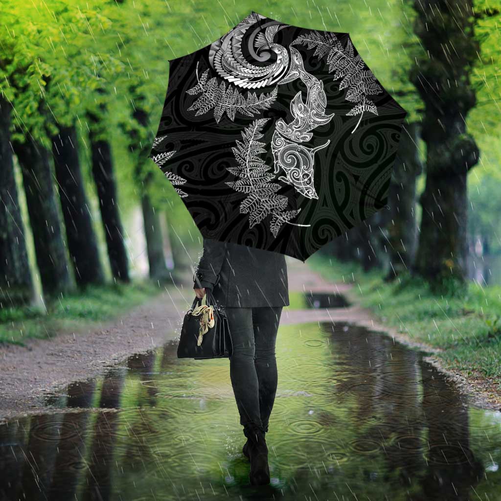 New Zealand Sea Animals with Maori Tribal Tattoo Umbrella Shark Manta Ray with Silver Fern Black