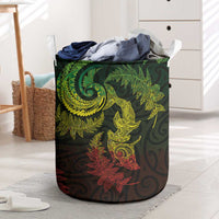 New Zealand Sea Animals with Maori Tribal Tattoo Laundry Basket Shark Manta Ray with Silver Fern Reggae