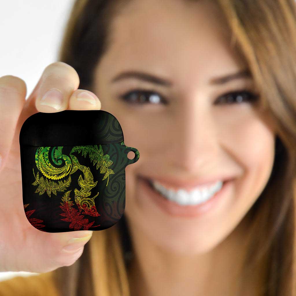 New Zealand Sea Animals with Maori Tribal Tattoo AirPods Case Shark Manta Ray with Silver Fern Reggae