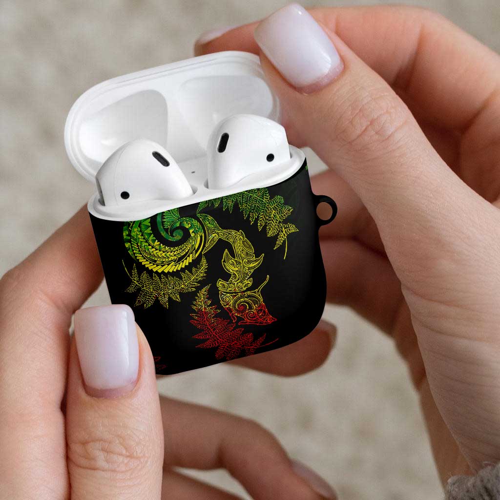 New Zealand Sea Animals with Maori Tribal Tattoo AirPods Case Shark Manta Ray with Silver Fern Reggae