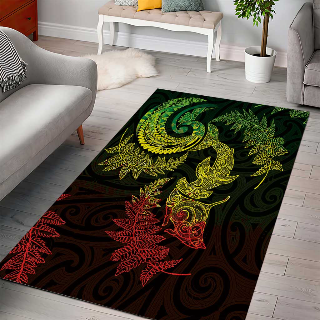 New Zealand Sea Animals with Maori Tribal Tattoo Area Rug Shark Manta Ray with Silver Fern Reggae