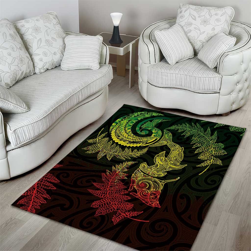 New Zealand Sea Animals with Maori Tribal Tattoo Area Rug Shark Manta Ray with Silver Fern Reggae