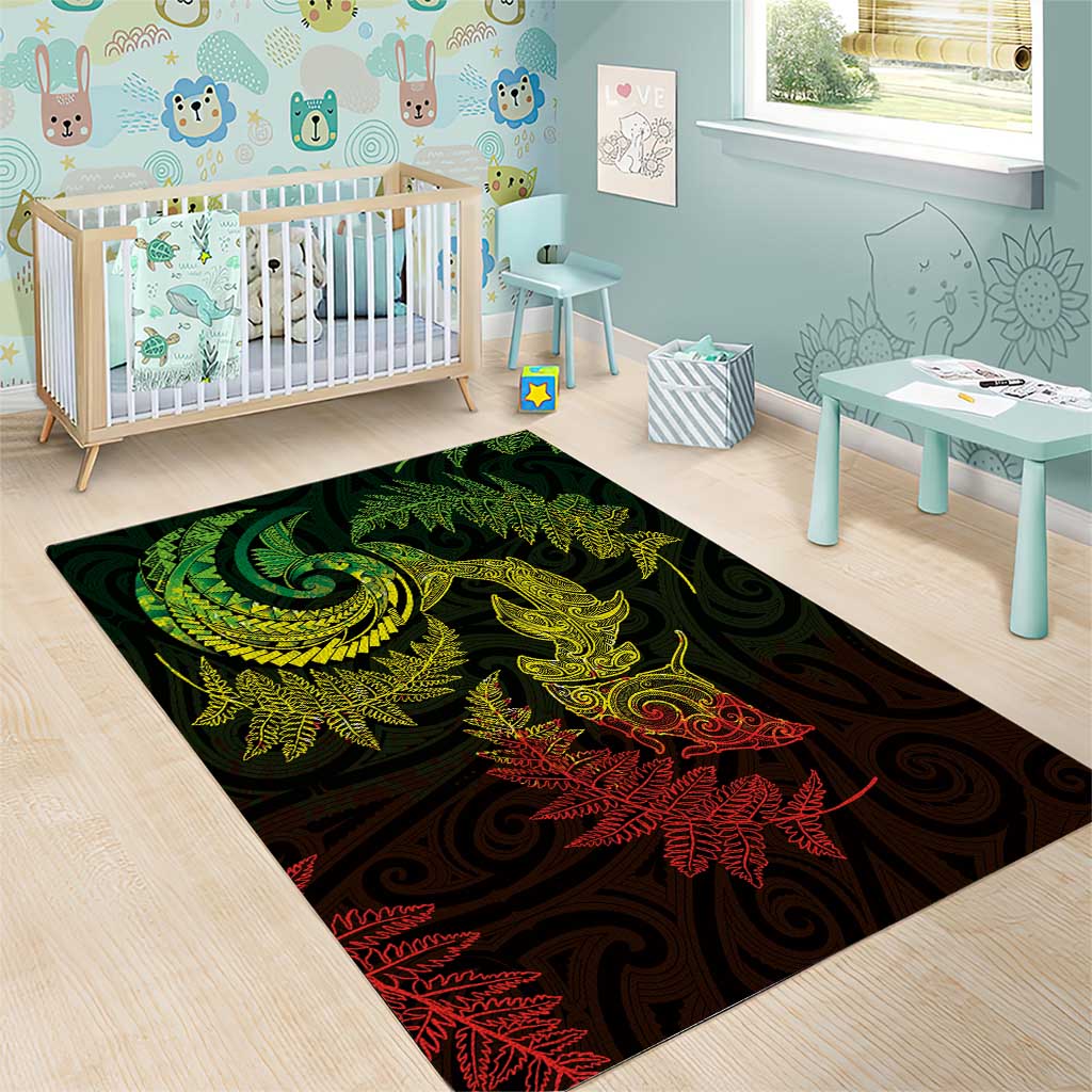 New Zealand Sea Animals with Maori Tribal Tattoo Area Rug Shark Manta Ray with Silver Fern Reggae