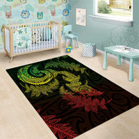 New Zealand Sea Animals with Maori Tribal Tattoo Area Rug Shark Manta Ray with Silver Fern Reggae