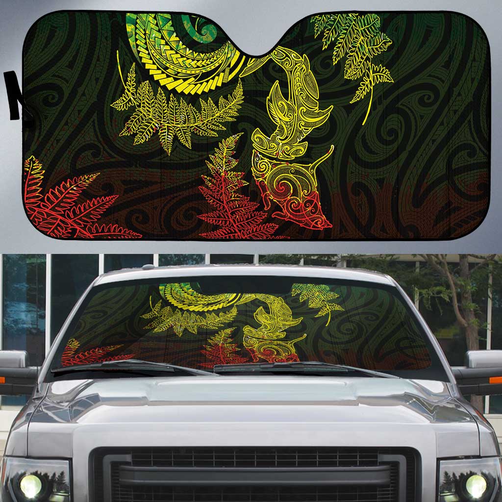 New Zealand Sea Animals with Maori Tribal Tattoo Auto Sun Shade Shark Manta Ray with Silver Fern Reggae