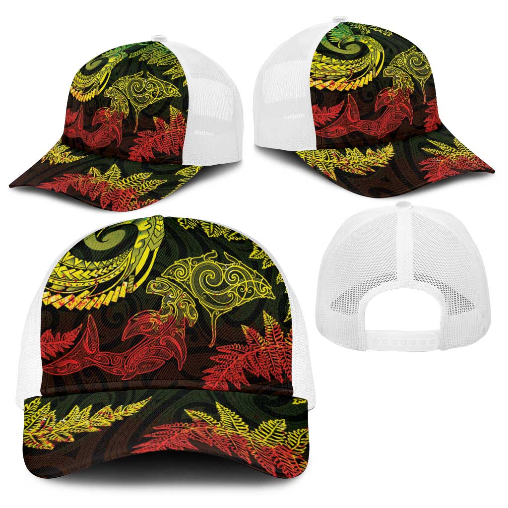 New Zealand Sea Animals with Maori Tribal Tattoo Baseball Net Cap Shark Manta Ray with Silver Fern Reggae