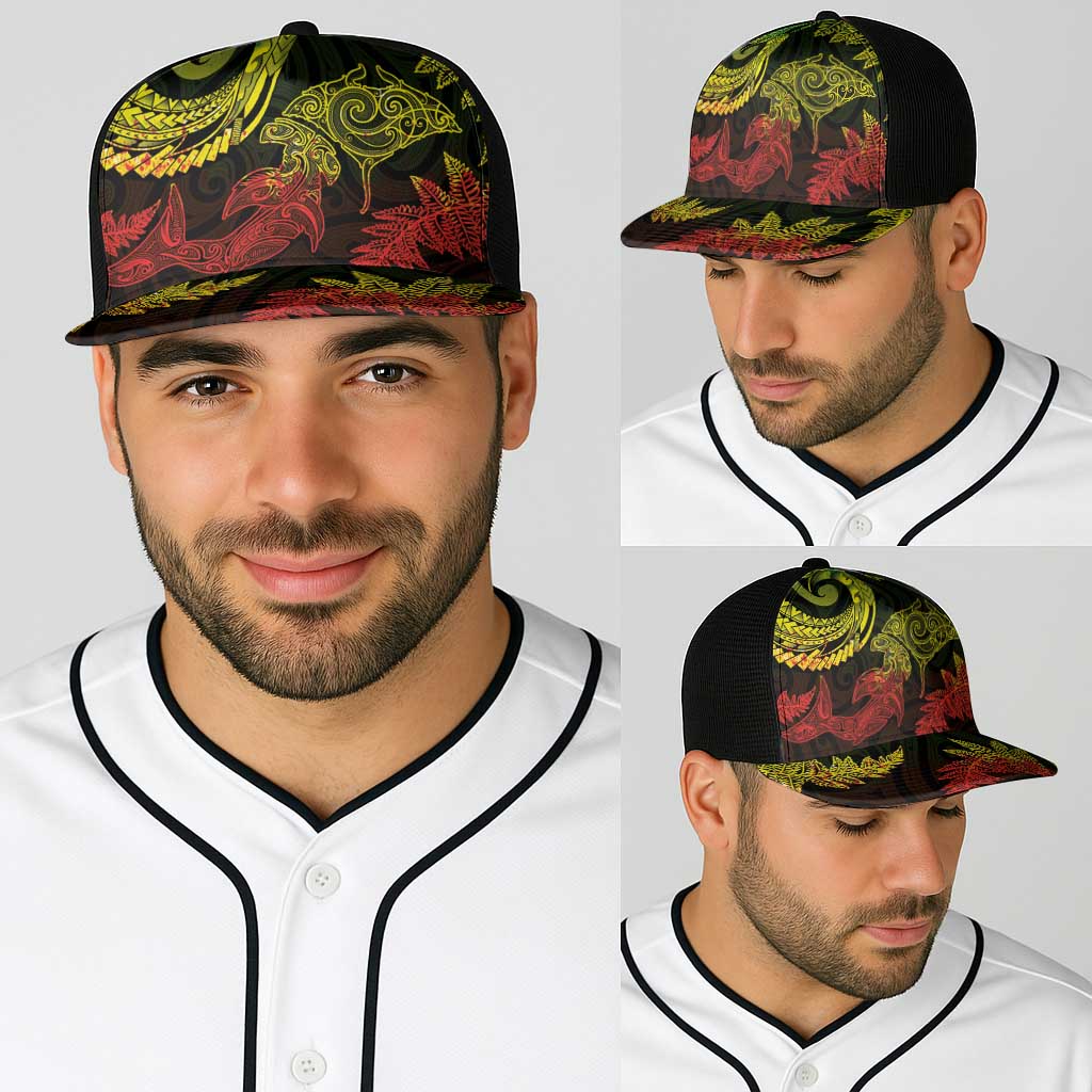 New Zealand Sea Animals with Maori Tribal Tattoo Baseball Net Cap Shark Manta Ray with Silver Fern Reggae