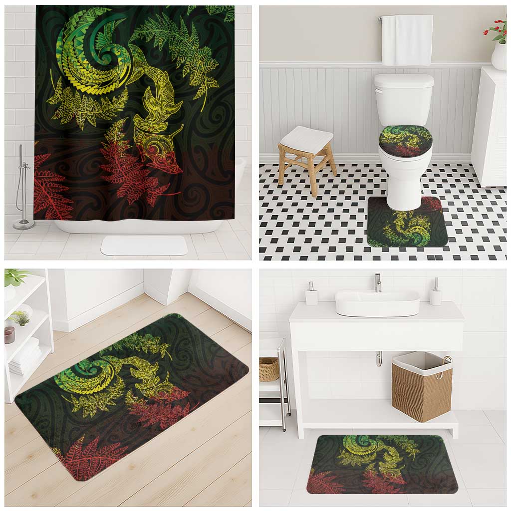 New Zealand Sea Animals with Maori Tribal Tattoo Bathroom Set Shark Manta Ray with Silver Fern Reggae