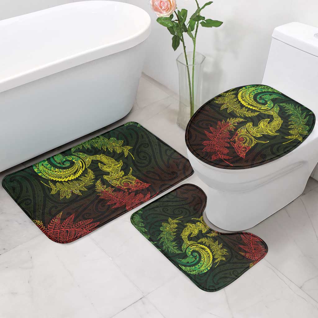 New Zealand Sea Animals with Maori Tribal Tattoo Bathroom Set Shark Manta Ray with Silver Fern Reggae